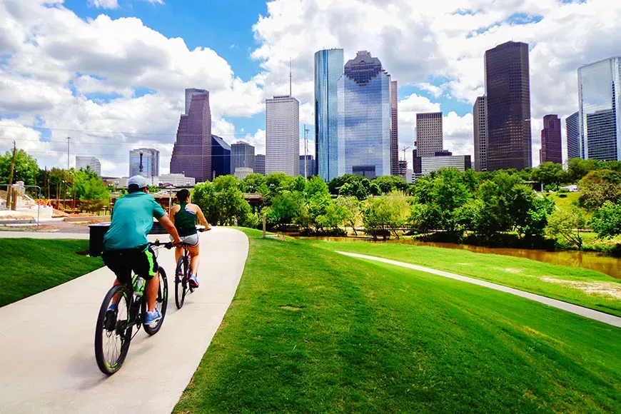 biking in buffalo bayou park houston.